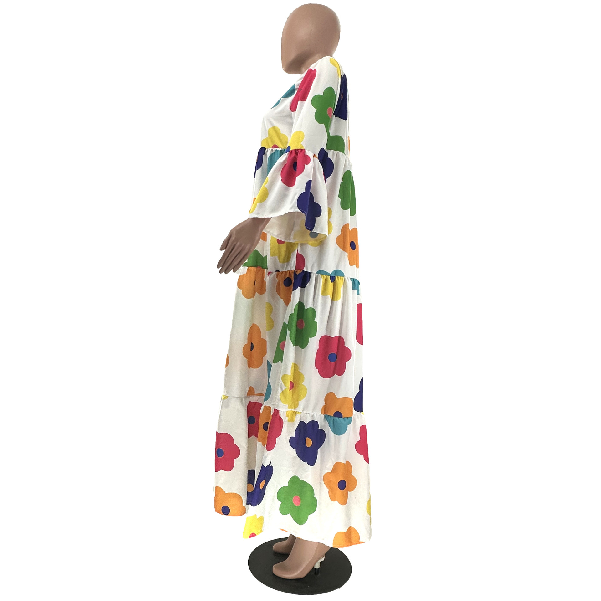 Floral Printed Long Sleeve Single Breasted Loose Shirt Style Maxi Long Dress