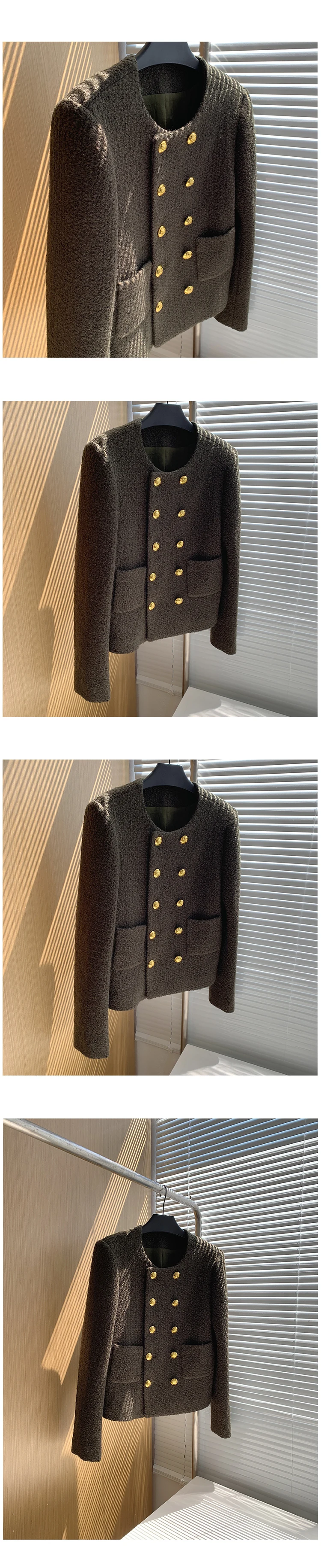 Autumn Winter Brand Luxury Tweed Short Jacket Coat Women Elegant French Golden Double Breasted Woolen Suit Casaco Outwear