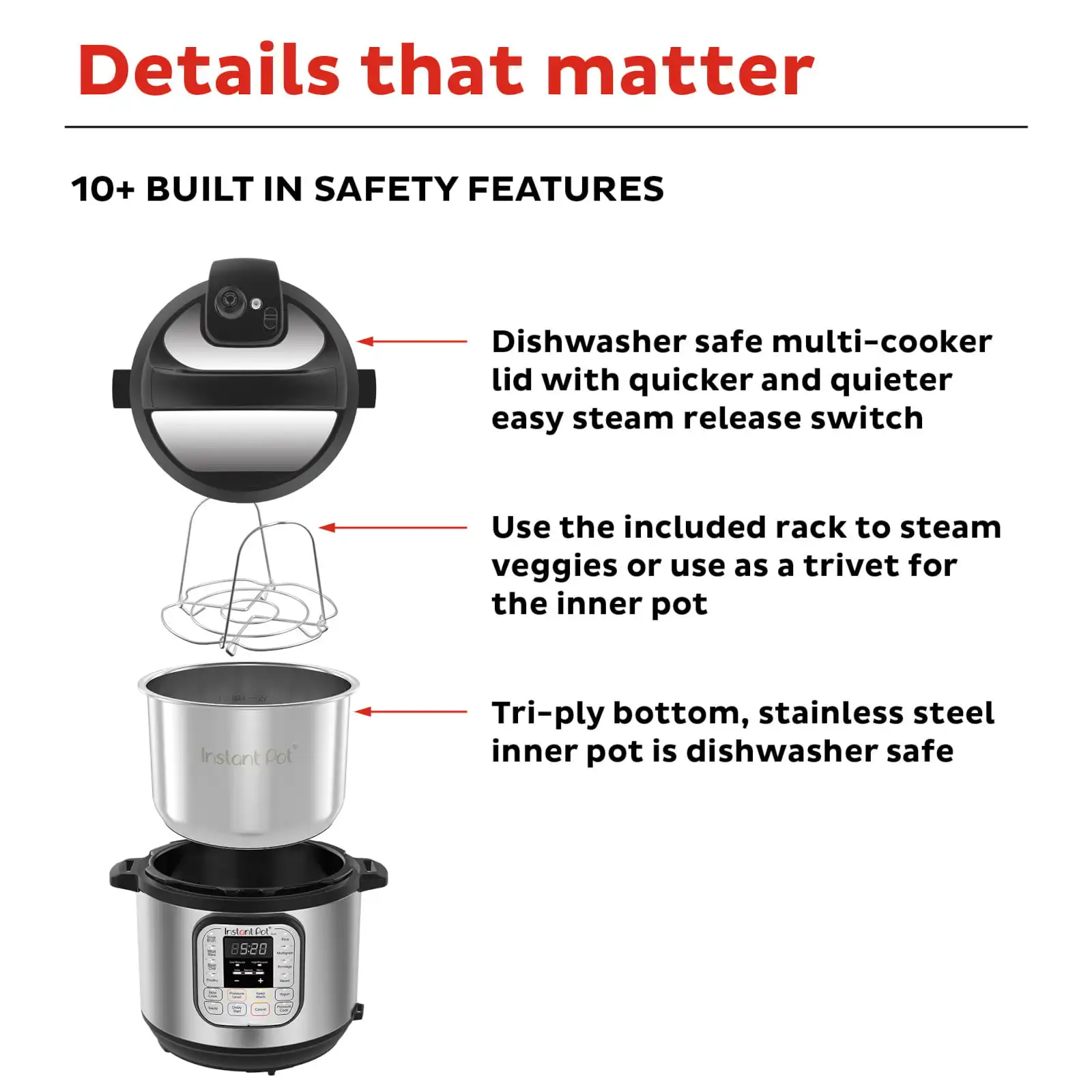 Instant Pot Duo 6-Quart 7-in-1 Electric Pressure Cooker with Easy-Release Steam Switch , Slow Cooker, Rice Cooker, Steamer,