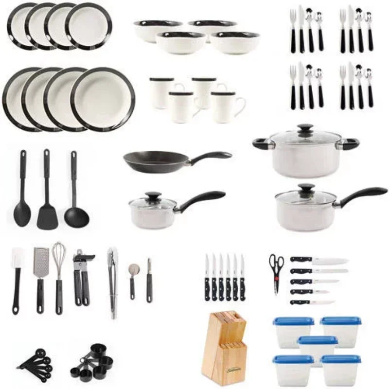 Gibson Home Kitchen in A Box 83-Piece Combo Set, Black Pots and Pans Set  Non Stick Pot Set Cooking Food