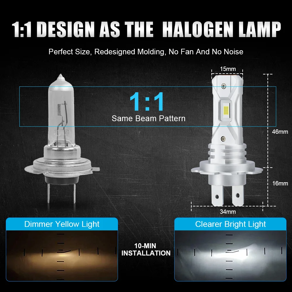 1pair/2x 12V Car LED H7 LED Headlight Bulb Mini Wireless 20000LM 6500K CSP for Auto Waterproof LED H7 Headlamp