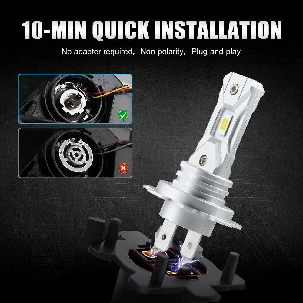 1pair/2x 12V Car LED H7 LED Headlight Bulb Mini Wireless 20000LM 6500K CSP for Auto Waterproof LED H7 Headlamp