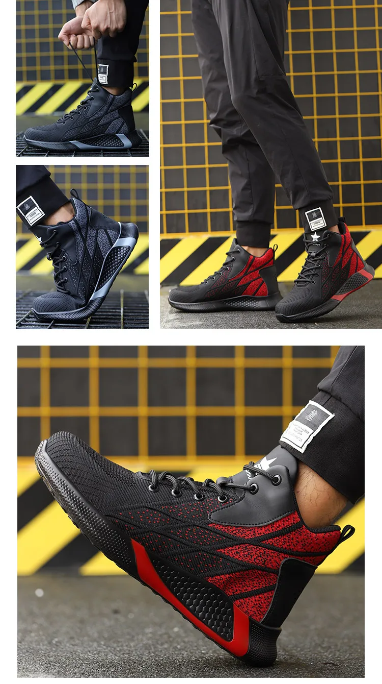 Work Boots Steel Toe Safety Shoes Men Sneakers Breathable Work Shoes Male Hiking Safety Boots Anti-Piercing Protective Footwear