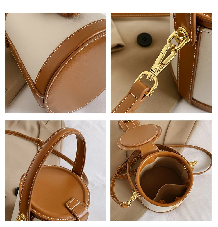 New Fashion Design Box Shape Cross Body Bag Female Short Handle Bag Cowhide Leather Women Small Shoulder Bag Bucket Bag