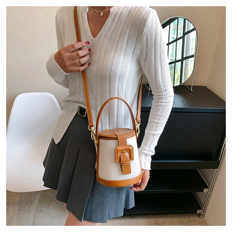 New Fashion Design Box Shape Cross Body Bag Female Short Handle Bag Cowhide Leather Women Small Shoulder Bag Bucket Bag