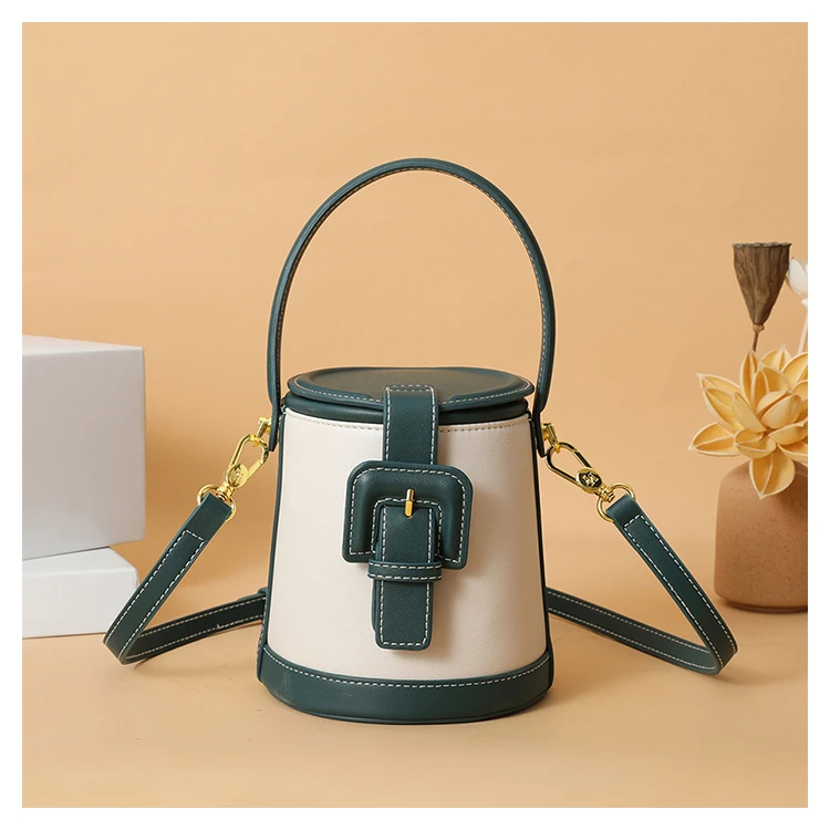 New Fashion Design Box Shape Cross Body Bag Female Short Handle Bag Cowhide Leather Women Small Shoulder Bag Bucket Bag