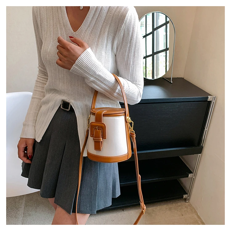 New Fashion Design Box Shape Cross Body Bag Female Short Handle Bag Cowhide Leather Women Small Shoulder Bag Bucket Bag