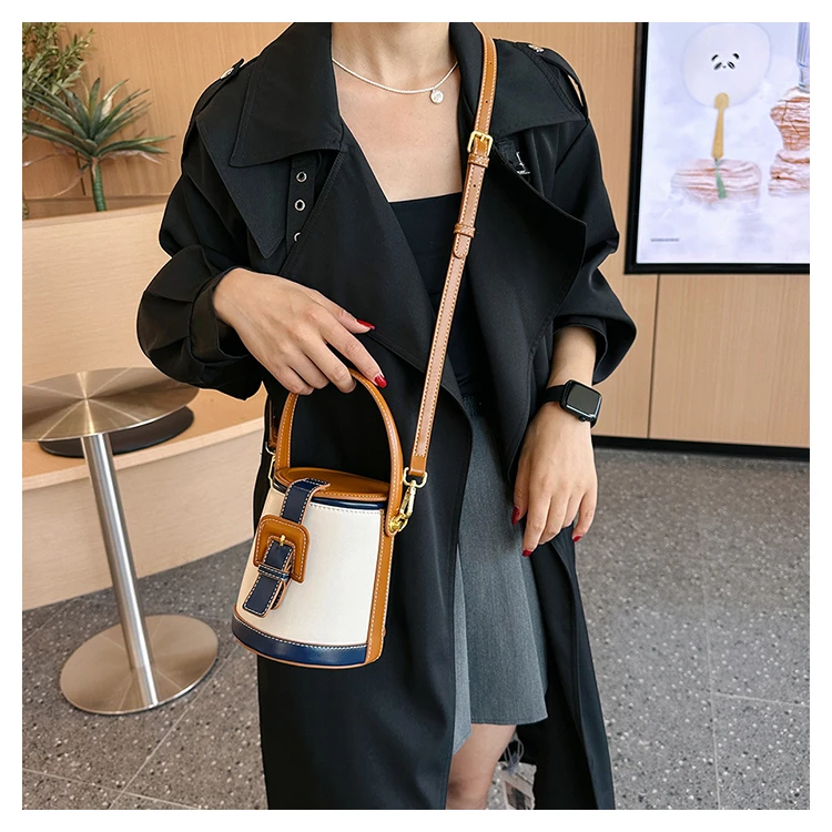 New Fashion Design Box Shape Cross Body Bag Female Short Handle Bag Cowhide Leather Women Small Shoulder Bag Bucket Bag