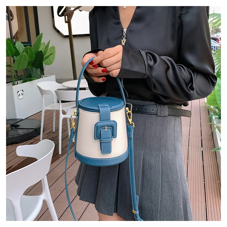 New Fashion Design Box Shape Cross Body Bag Female Short Handle Bag Cowhide Leather Women Small Shoulder Bag Bucket Bag