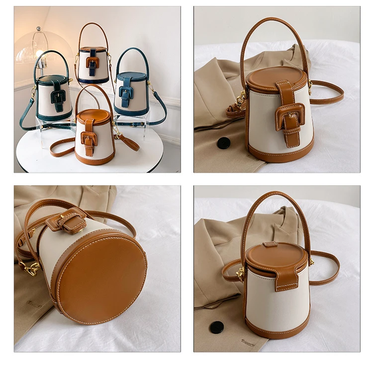 New Fashion Design Box Shape Cross Body Bag Female Short Handle Bag Cowhide Leather Women Small Shoulder Bag Bucket Bag