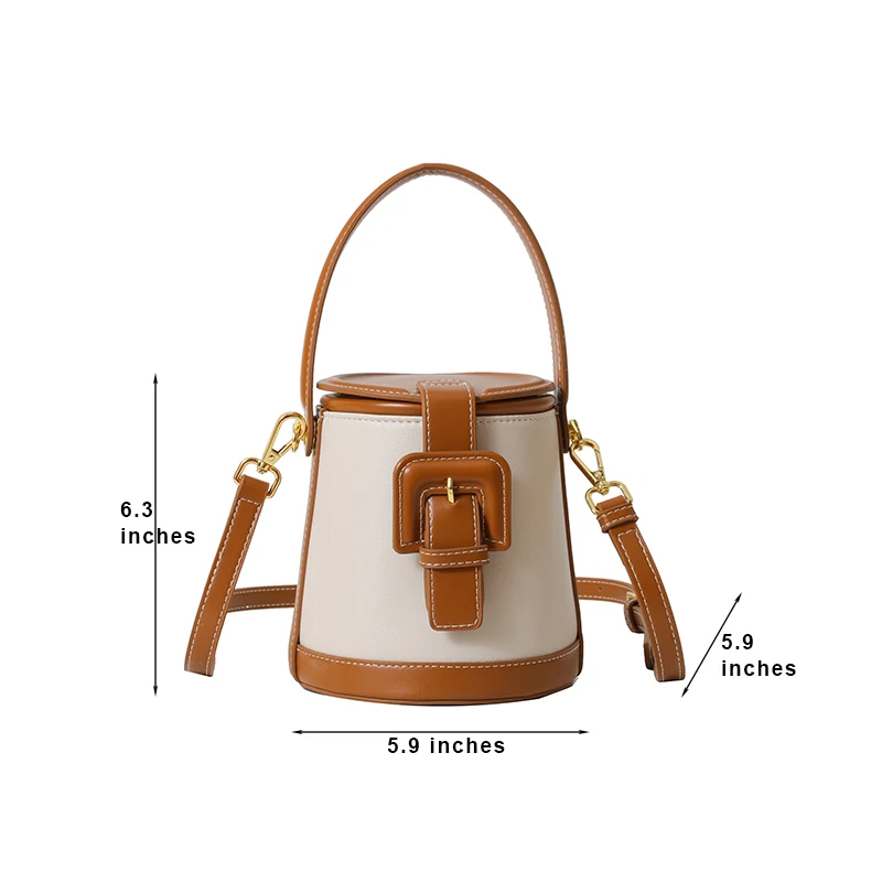 New Fashion Design Box Shape Cross Body Bag Female Short Handle Bag Cowhide Leather Women Small Shoulder Bag Bucket Bag