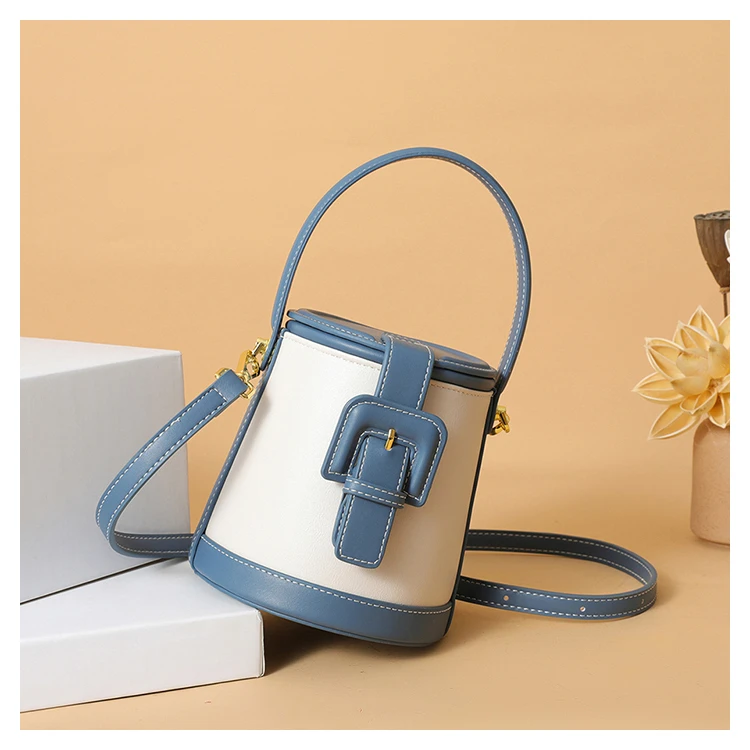 New Fashion Design Box Shape Cross Body Bag Female Short Handle Bag Cowhide Leather Women Small Shoulder Bag Bucket Bag