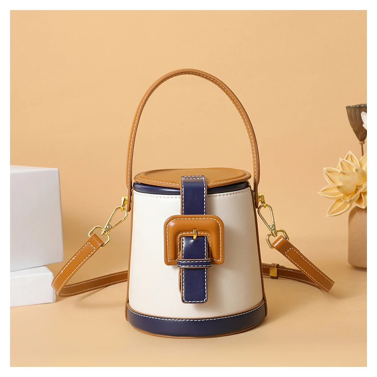 New Fashion Design Box Shape Cross Body Bag Female Short Handle Bag Cowhide Leather Women Small Shoulder Bag Bucket Bag