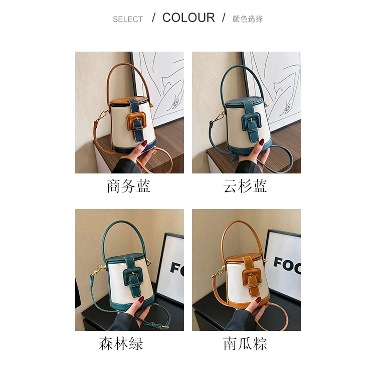 New Fashion Design Box Shape Cross Body Bag Female Short Handle Bag Cowhide Leather Women Small Shoulder Bag Bucket Bag