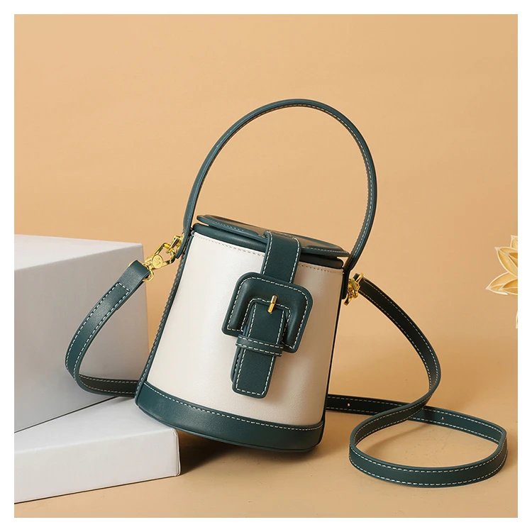 New Fashion Design Box Shape Cross Body Bag Female Short Handle Bag Cowhide Leather Women Small Shoulder Bag Bucket Bag