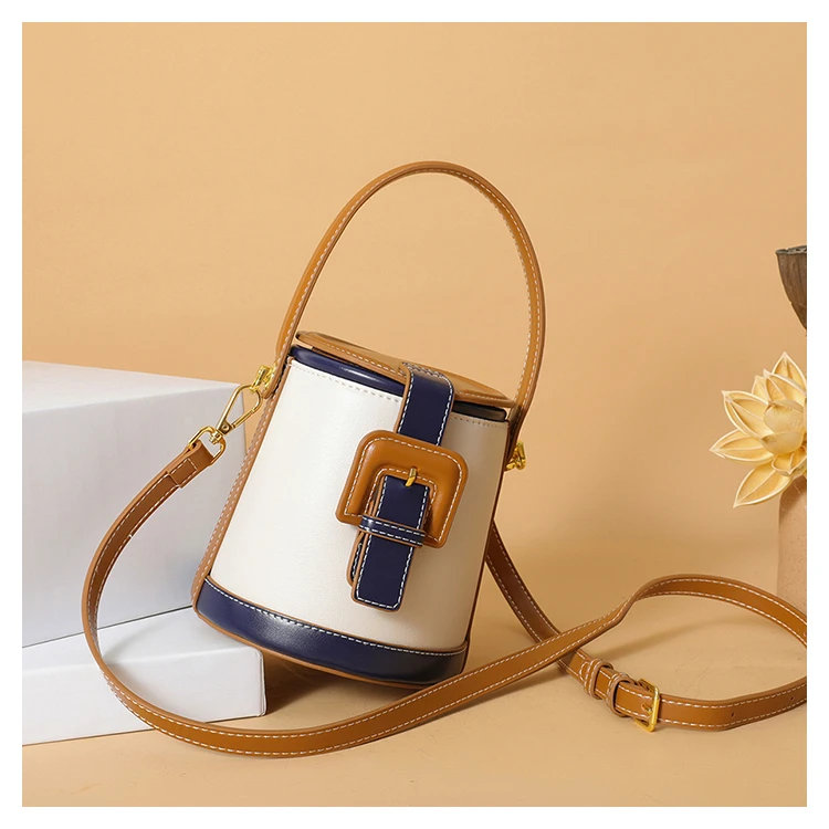 New Fashion Design Box Shape Cross Body Bag Female Short Handle Bag Cowhide Leather Women Small Shoulder Bag Bucket Bag