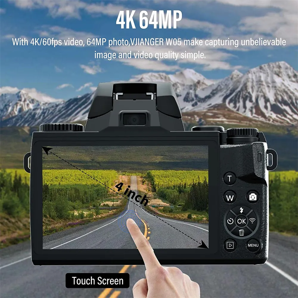 Auto Focus 64MP Digital Camera SLR DSLR For Photography 4K 60FPS Vlog Camcorder 4.0 Inch Touch Screen Youtube Livestream Webcam