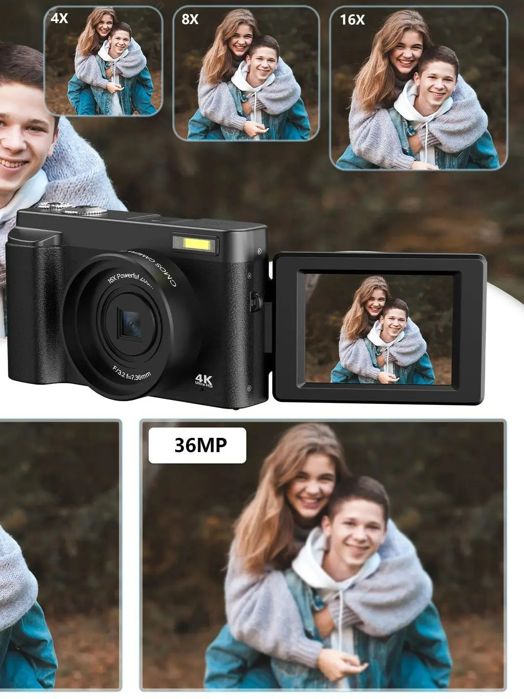 4K Digital Camera Photography Camera 48MP Autofocu Webcam Vlog Video Recorder Compact Cameras 180-Degree Rotation Flip Screen