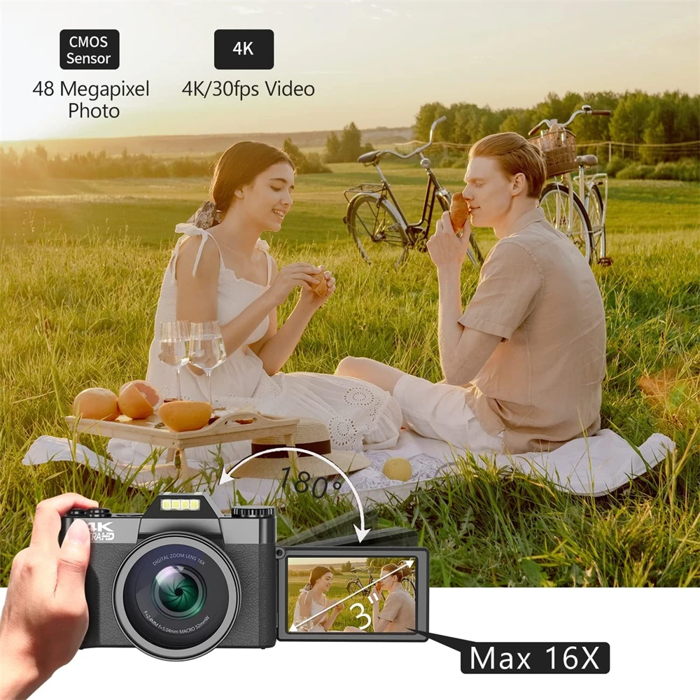 Full HD Digital Camera Photographic Professional Instant Photo With Wifi 4K Camcorder Rotate Screen Youtube Selfie Travel Camera