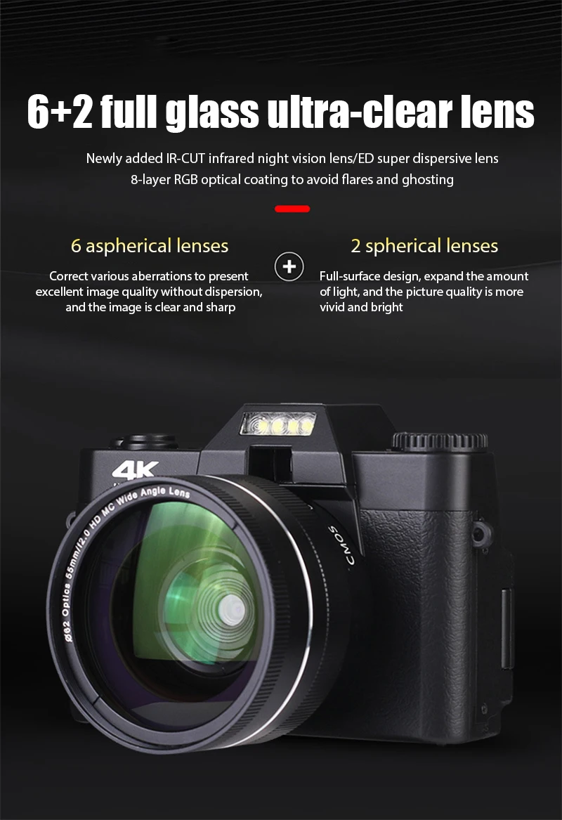 4K HD Professional Digital Camera Camcorder WIFI Webcam Wide Angle 16X Digital Zoom 48MP Photography 3 Inch Flip Screen Recorder