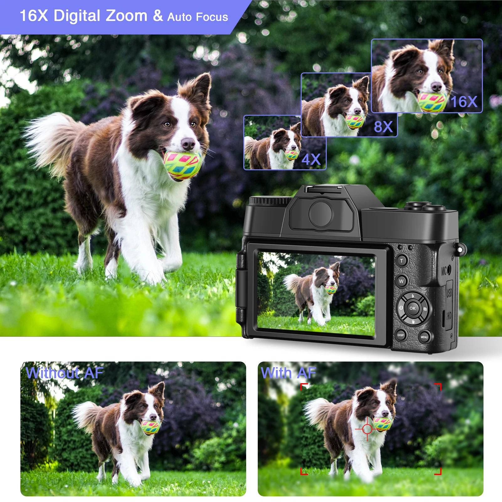 Digital Camera 48MP 4K Camera Vlogging Camera for YouTube 60FPS Auto Focus 16X Zoom Video Camera Camcorder New Recording Camera