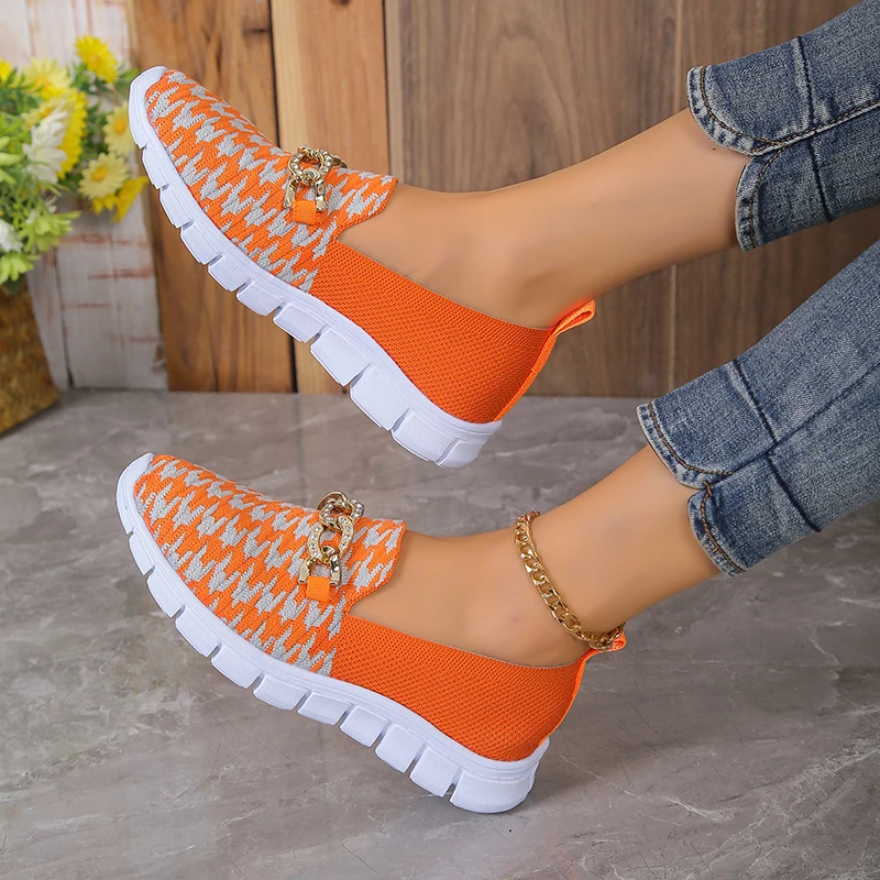 Women Platform Casual Shoe Summer Mesh Breathable Woman Sneakers Knitted Solid Color Slip-On Ladies Walking Shoes Female Flats