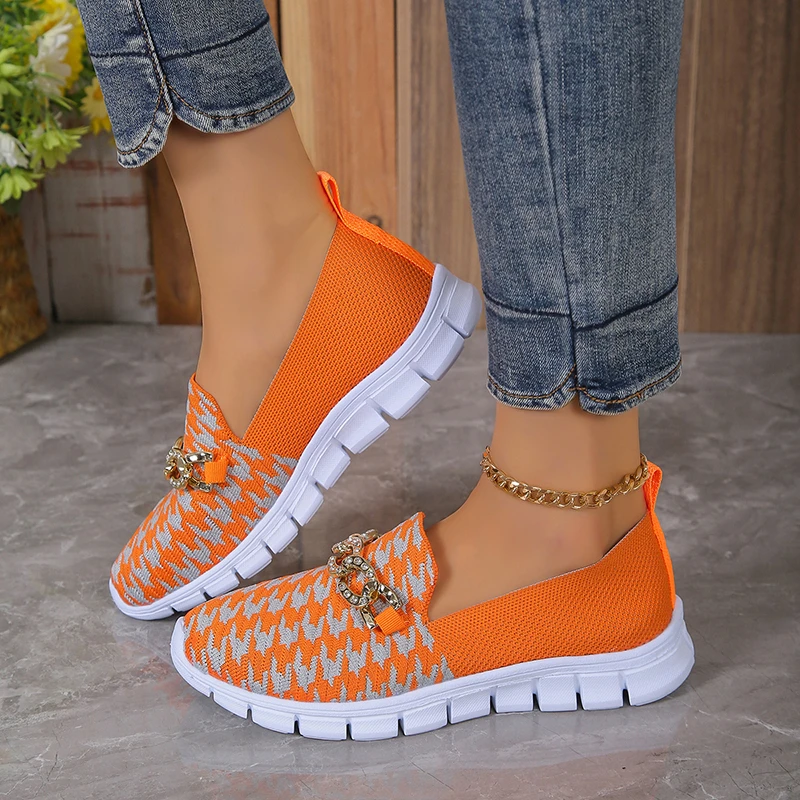 Women Platform Casual Shoe Summer Mesh Breathable Woman Sneakers Knitted Solid Color Slip-On Ladies Walking Shoes Female Flats