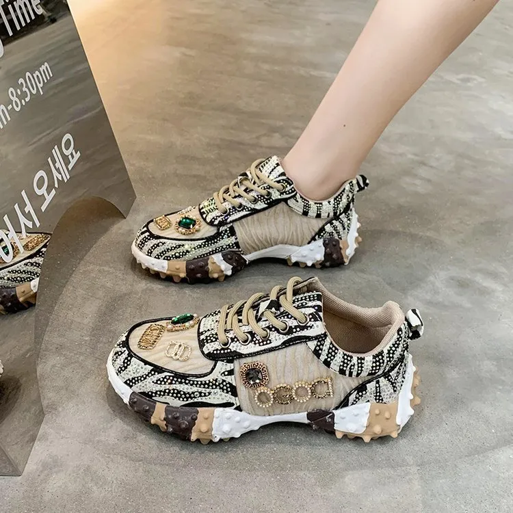 Women's Sneakers Spring Autumn Fashion Luxury Rhinestone Ladies Shoes 2024 New Outdoor Platform Female Sports Shoes Vulcanized