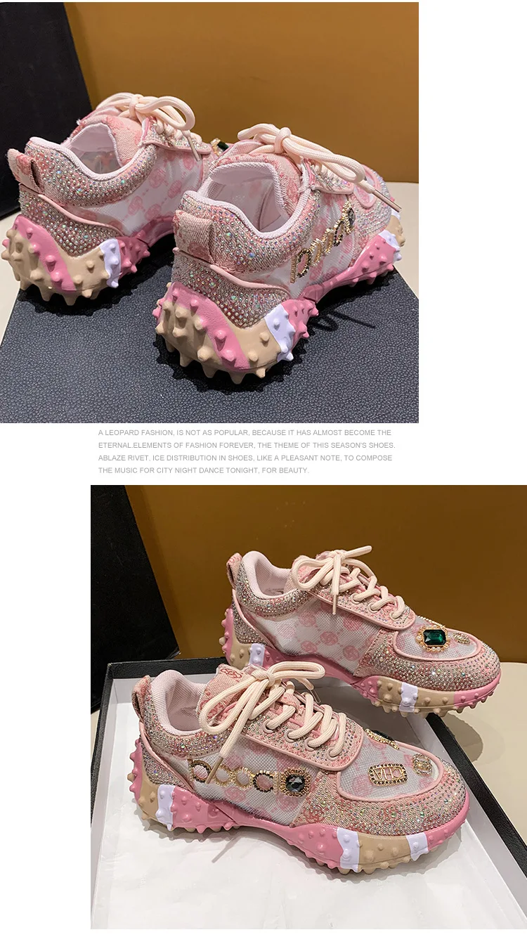 Women's Sneakers Spring Autumn Fashion Luxury Rhinestone Ladies Shoes 2024 New Outdoor Platform Female Sports Shoes Vulcanized