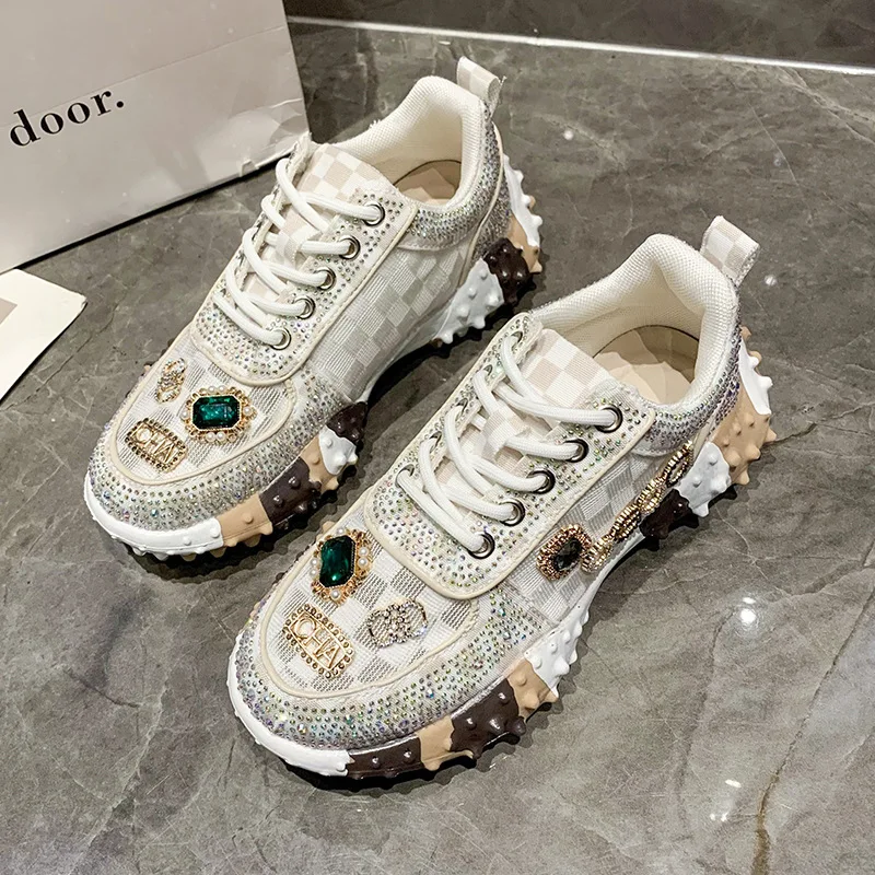 Women's Sneakers Spring Autumn Fashion Luxury Rhinestone Ladies Shoes 2024 New Outdoor Platform Female Sports Shoes Vulcanized