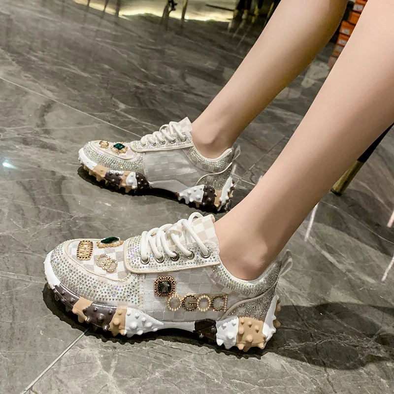 Women's Sneakers Spring Autumn Fashion Luxury Rhinestone Ladies Shoes 2024 New Outdoor Platform Female Sports Shoes Vulcanized