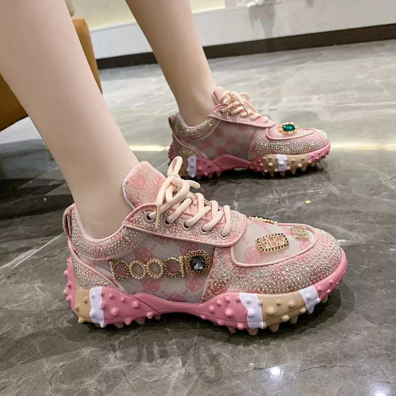 Women's Sneakers Spring Autumn Fashion Luxury Rhinestone Ladies Shoes 2024 New Outdoor Platform Female Sports Shoes Vulcanized