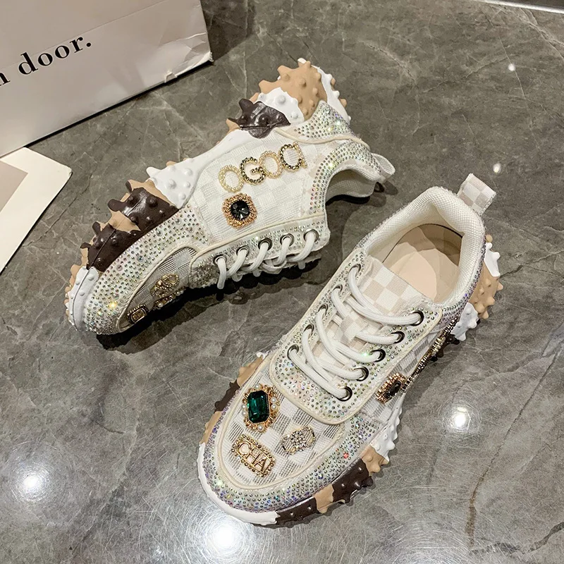 Women's Sneakers Spring Autumn Fashion Luxury Rhinestone Ladies Shoes 2024 New Outdoor Platform Female Sports Shoes Vulcanized