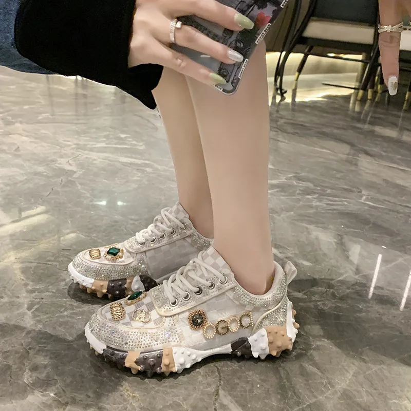 Women's Sneakers Spring Autumn Fashion Luxury Rhinestone Ladies Shoes 2024 New Outdoor Platform Female Sports Shoes Vulcanized