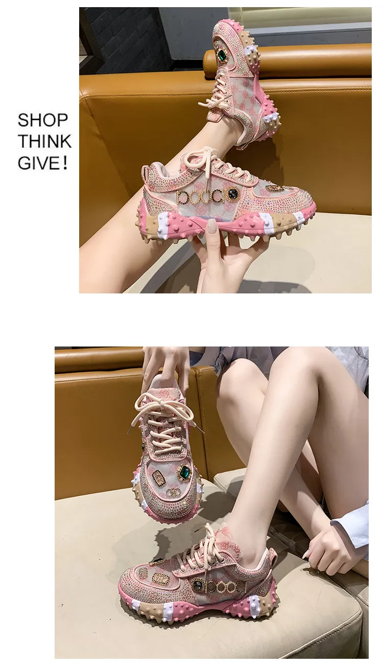 Women's Sneakers Spring Autumn Fashion Luxury Rhinestone Ladies Shoes 2024 New Outdoor Platform Female Sports Shoes Vulcanized