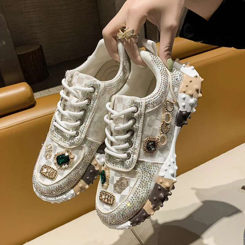 Women's Sneakers Spring Autumn Fashion Luxury Rhinestone Ladies Shoes 2024 New Outdoor Platform Female Sports Shoes Vulcanized