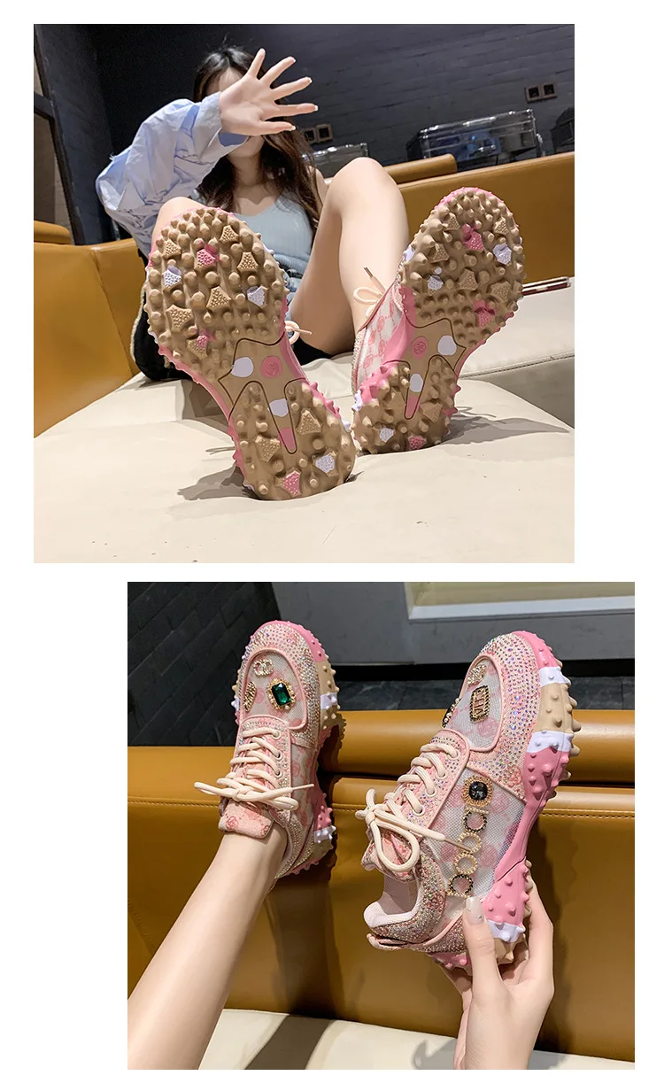 Women's Sneakers Spring Autumn Fashion Luxury Rhinestone Ladies Shoes 2024 New Outdoor Platform Female Sports Shoes Vulcanized