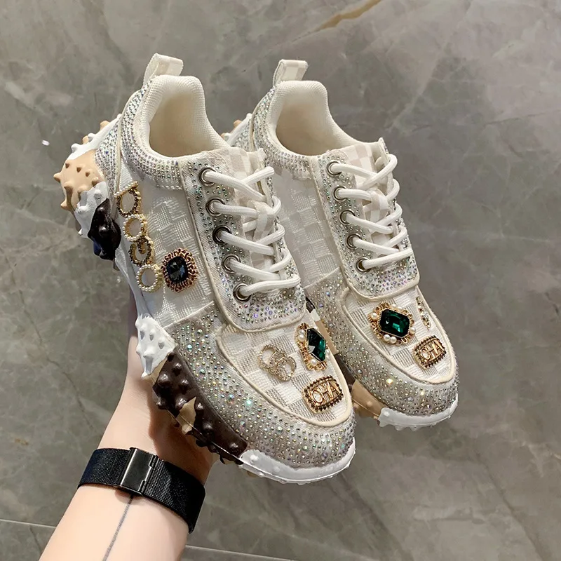 Women's Sneakers Spring Autumn Fashion Luxury Rhinestone Ladies Shoes 2024 New Outdoor Platform Female Sports Shoes Vulcanized