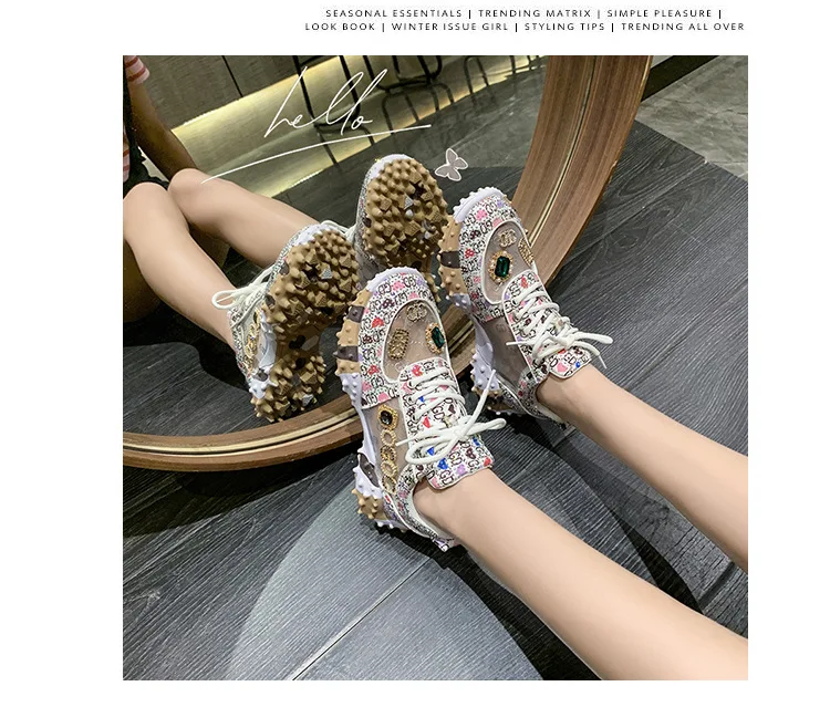 Women's Sneakers Spring Autumn Fashion Luxury Rhinestone Ladies Shoes 2024 New Outdoor Platform Female Sports Shoes Vulcanized