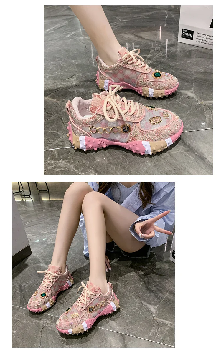 Women's Sneakers Spring Autumn Fashion Luxury Rhinestone Ladies Shoes 2024 New Outdoor Platform Female Sports Shoes Vulcanized