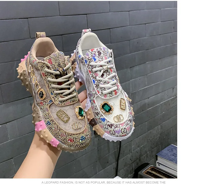 Women's Sneakers Spring Autumn Fashion Luxury Rhinestone Ladies Shoes 2024 New Outdoor Platform Female Sports Shoes Vulcanized