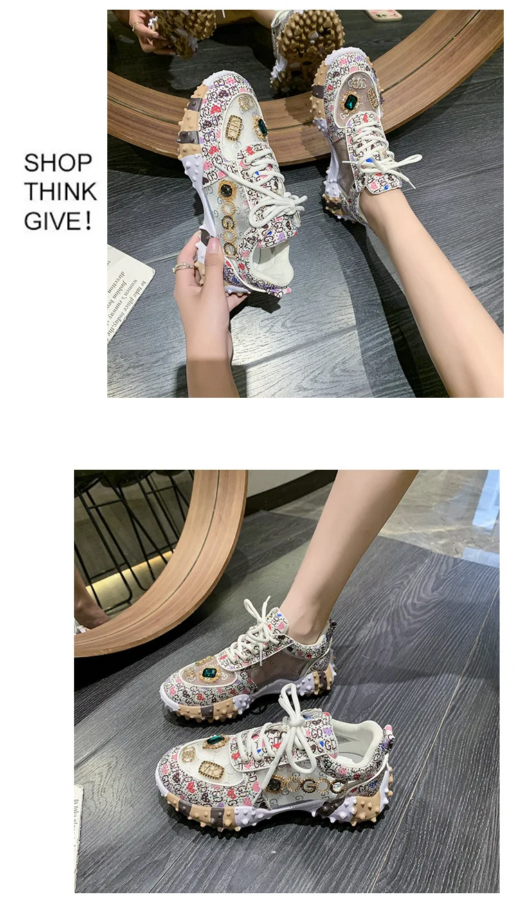 Women's Sneakers Spring Autumn Fashion Luxury Rhinestone Ladies Shoes 2024 New Outdoor Platform Female Sports Shoes Vulcanized