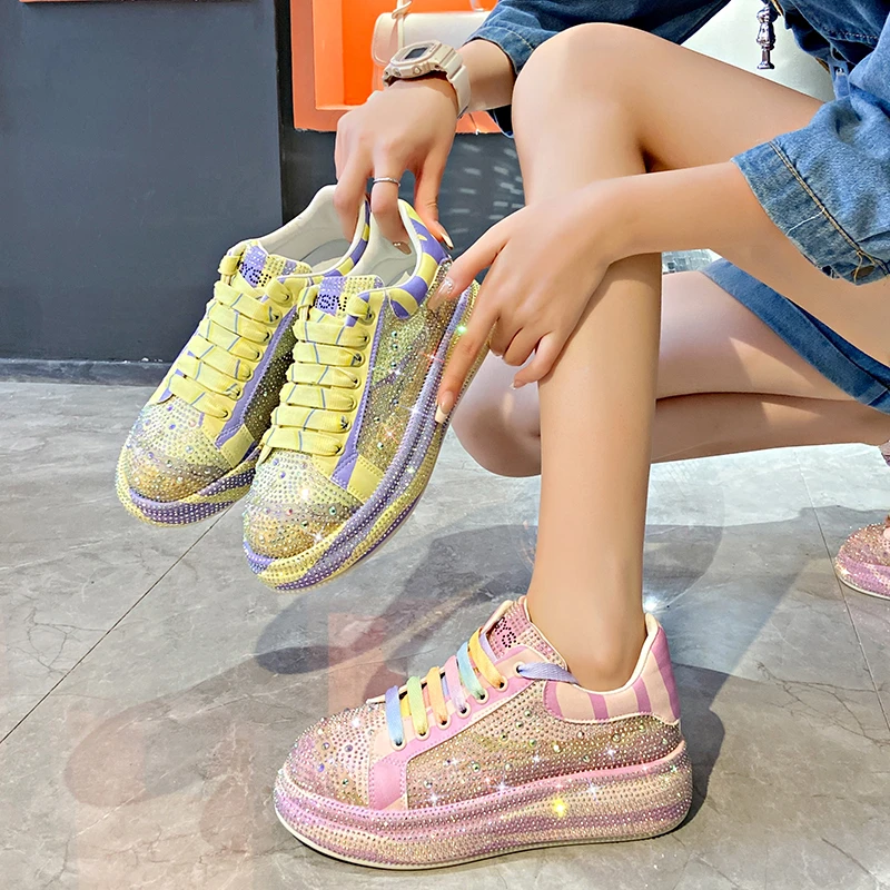 Women's Sneakers 2024 Fashion Autumn New Lace Up Rhinestones Bling Platform Shoes for Women Outdoor Ladies Casual Walking Shoes