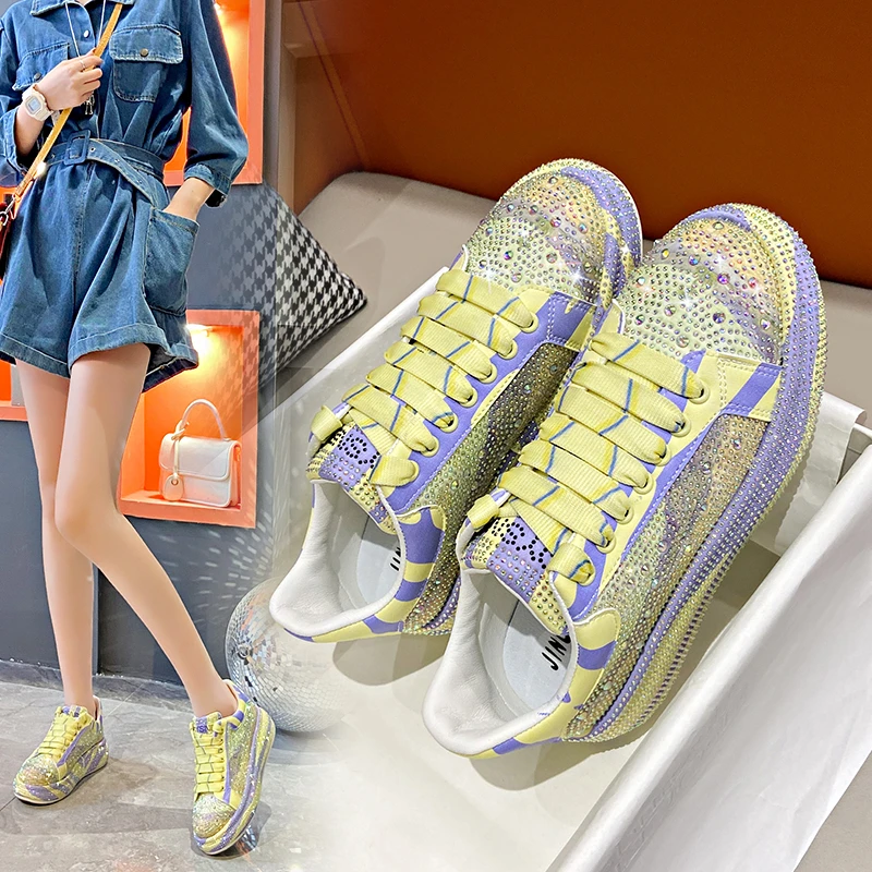 Women's Sneakers 2024 Fashion Autumn New Lace Up Rhinestones Bling Platform Shoes for Women Outdoor Ladies Casual Walking Shoes