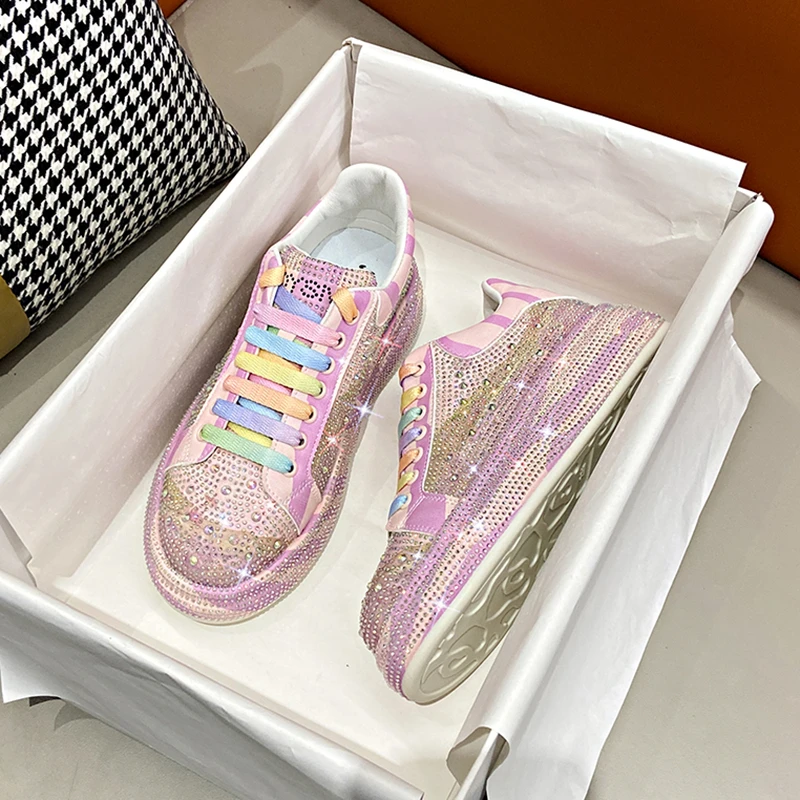 Women's Sneakers 2024 Fashion Autumn New Lace Up Rhinestones Bling Platform Shoes for Women Outdoor Ladies Casual Walking Shoes