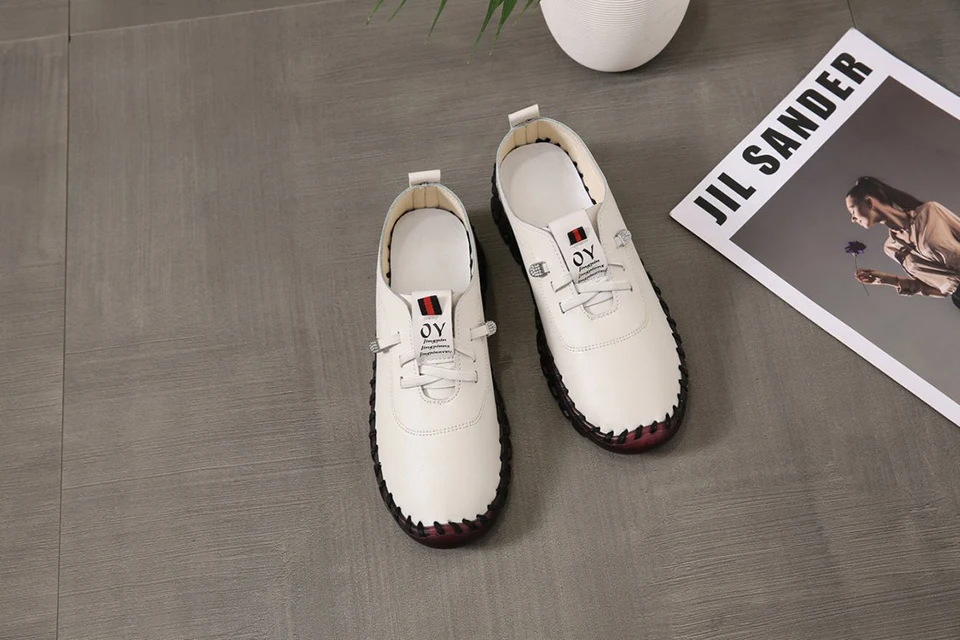 Sneakers Women Shoes Loafers Lace Up Leather Flat New Spring 2024 Casual comfortable Mom Shoe Mujer Zapatos Chaussure Femme