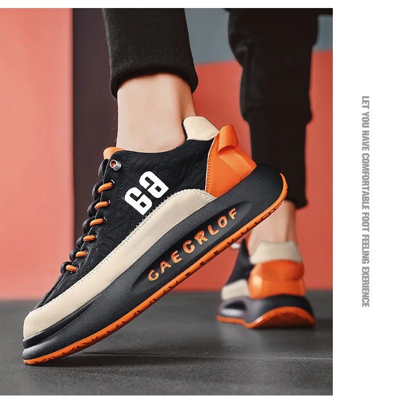 Men Chunky Casual Sneakers Youth Student Board Vulcanized Shoes Tennis Sport PU Slip-On Mix Color Skateboarding Walking Trainers