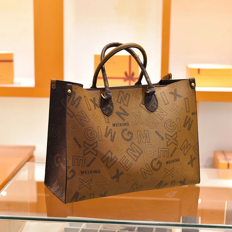 Big Women Letter PVC Leather Brand Purses And Handbag Designer Luxury Retro Large Capacity Monogram Lady Top-handle Tote Shopper
