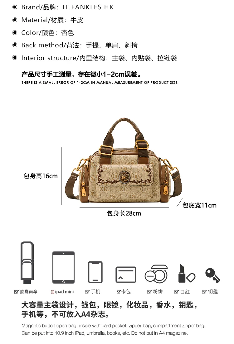 Women's Handbag 2024 New Brand Genuine Leather Handbag Designer High Quality Retro Single Shoulder Oblique Cross Pillow Bag