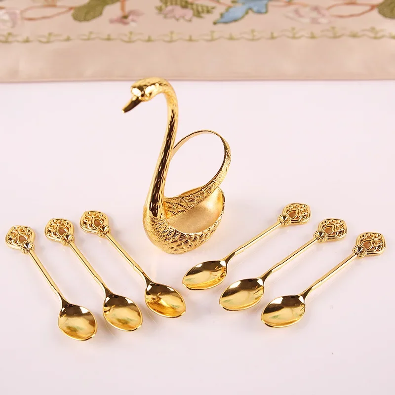 Home Strong and Sturdy Swan Fruit Fork Storage Kitchen Fashion Creative Metal Craft Tableware Silver Swan Spoon Set Spoons